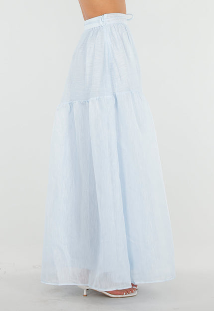 NEW150726 Lichtblauwe Maxi Rok met Strikceintuur