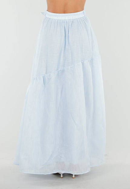 NEW150726 Lichtblauwe Maxi Rok met Strikceintuur