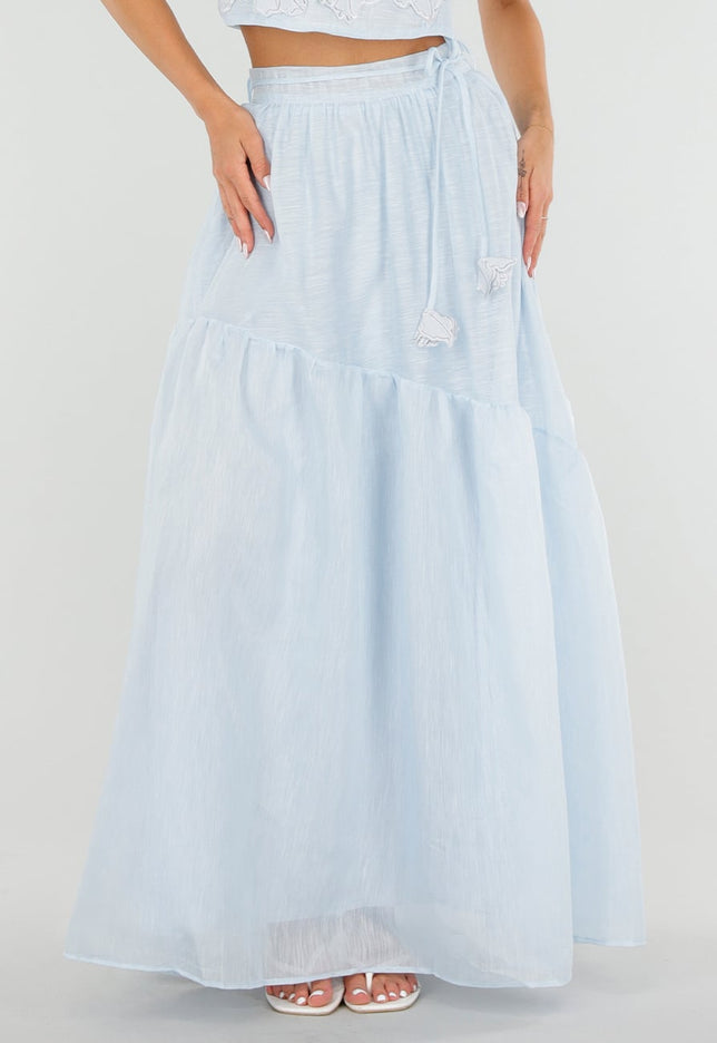 NEW150726 Lichtblauwe Maxi Rok met Strikceintuur