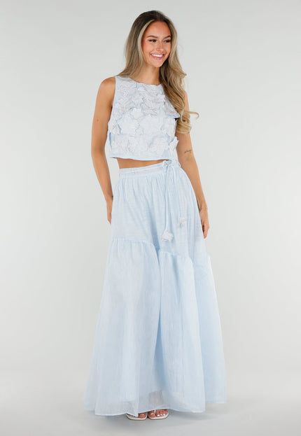 NEW150726 Lichtblauwe Maxi Rok met Strikceintuur