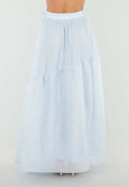NEW150726 Lichtblauwe Maxi Rok met Strikceintuur