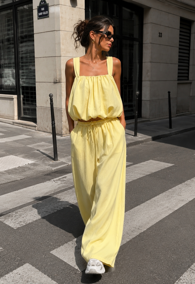 NEW150726 Lichtgele Stretch Two Piece Set
