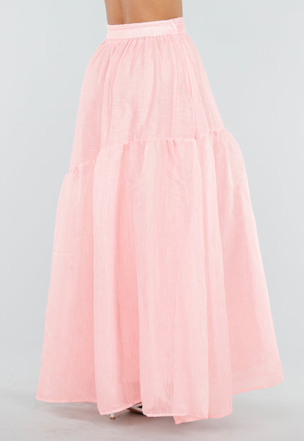 NEW150726 Lichtroze Maxi Rok met Strikceintuur