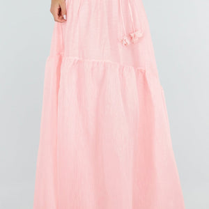 NEW150726 Lichtroze Maxi Rok met Strikceintuur