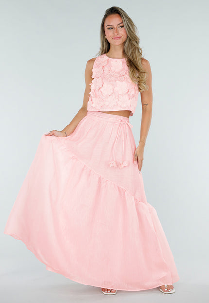 NEW150726 Lichtroze Maxi Rok met Strikceintuur