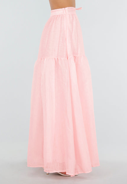 NEW150726 Lichtroze Maxi Rok met Strikceintuur