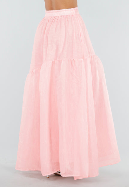NEW150726 Lichtroze Maxi Rok met Strikceintuur