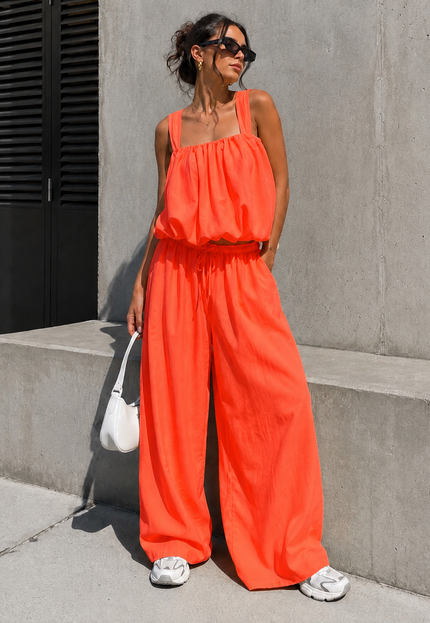 NEW150726 Neon Oranje Stretch Two Piece Set
