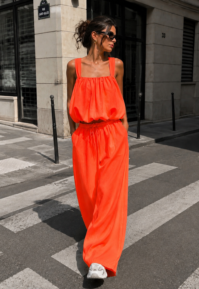NEW150726 Neon Oranje Stretch Two Piece Set