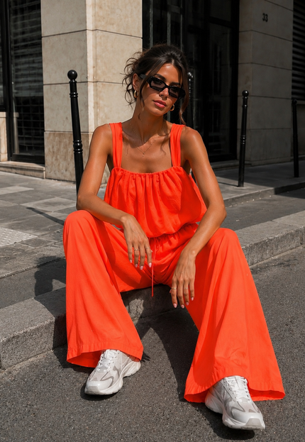NEW150726 Neon Oranje Stretch Two Piece Set