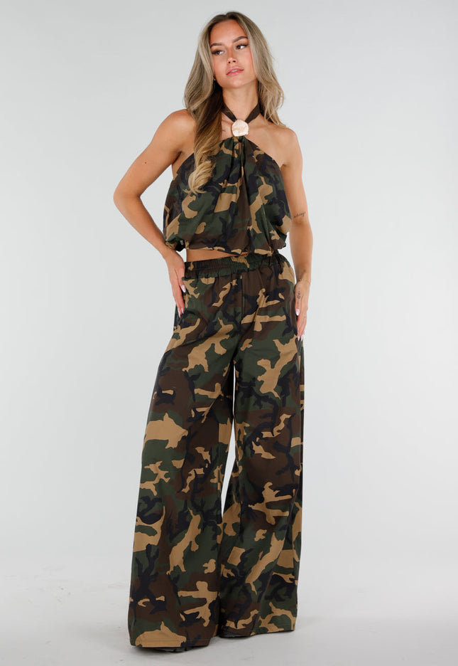 NEW150726 Wide Leg Broek met Camouflageprint