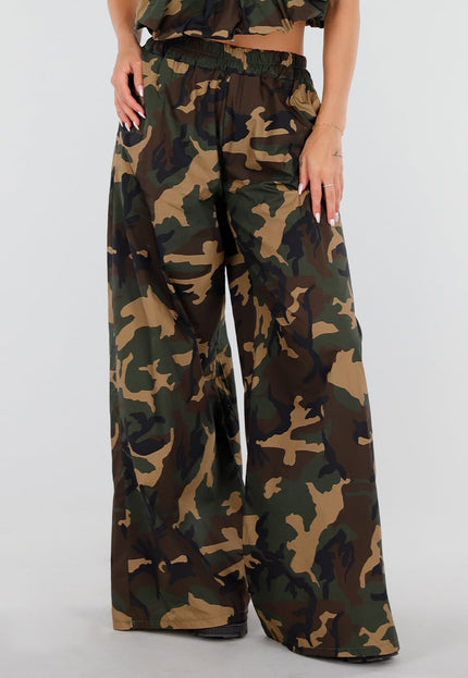 NEW150726 Wide Leg Broek met Camouflageprint
