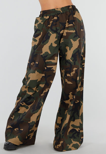 NEW150726 Wide Leg Broek met Camouflageprint