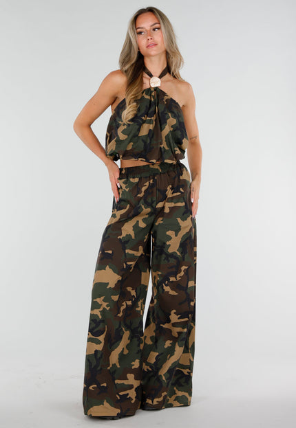NEW150726 Wide Leg Broek met Camouflageprint