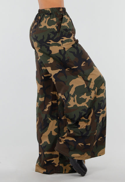 NEW150726 Wide Leg Broek met Camouflageprint