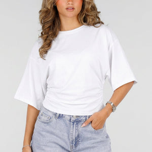 NEW150726 Wit Oversized T-shirt Taille Scrunch