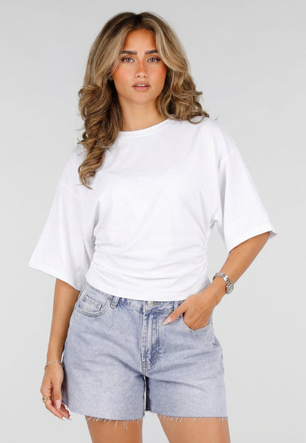 NEW150726 Wit Oversized T-shirt Taille Scrunch