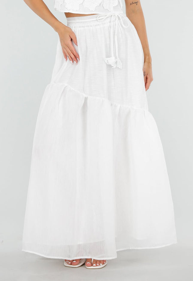 NEW150726 Witte Maxi Rok met Strikceintuur