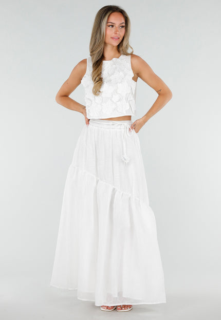 NEW150726 Witte Maxi Rok met Strikceintuur