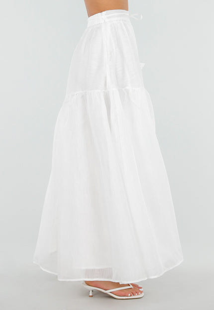 NEW150726 Witte Maxi Rok met Strikceintuur