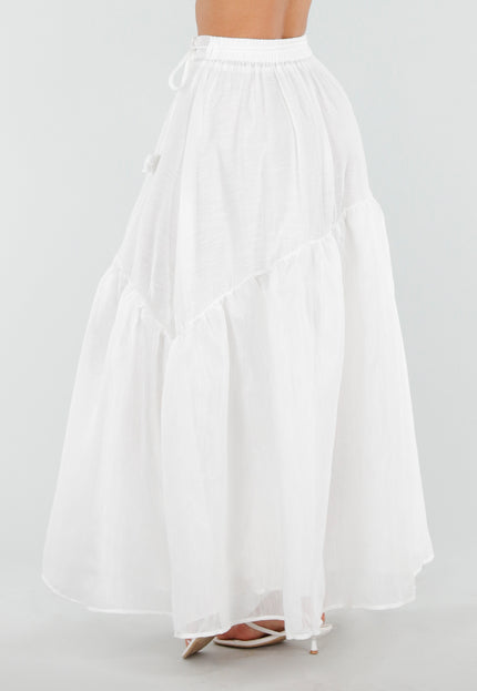 NEW150726 Witte Maxi Rok met Strikceintuur