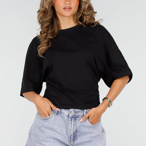 NEW150726 Zwart Oversized T-shirt Taille Scrunch