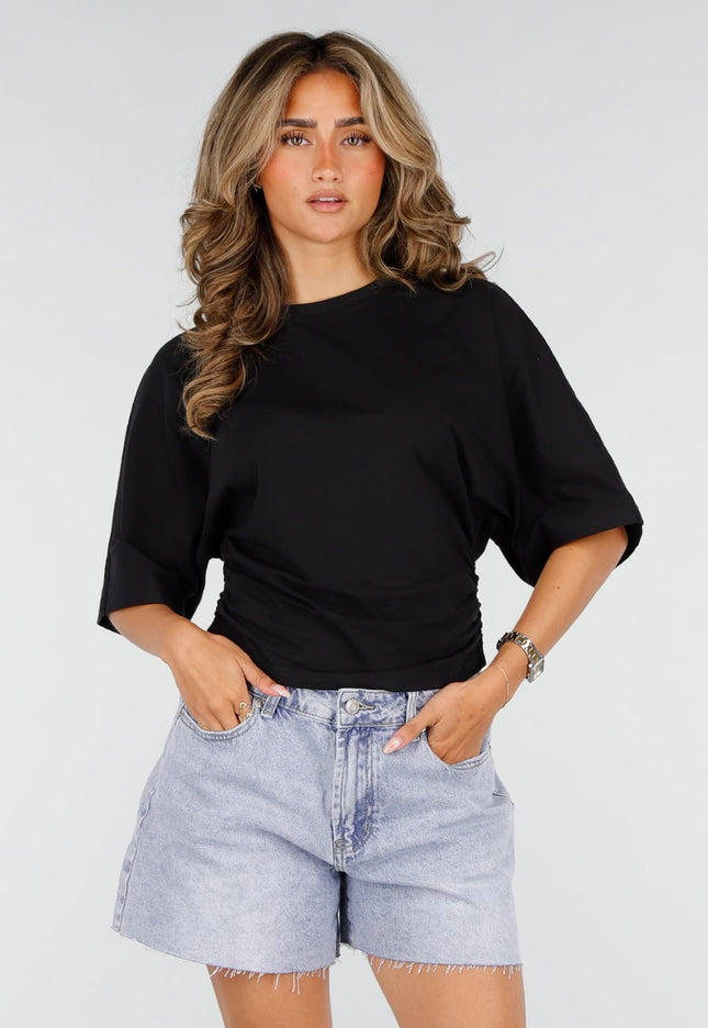NEW150726 Zwart Oversized T-shirt Taille Scrunch