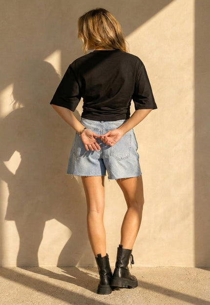 NEW150726 Zwart Oversized T-shirt Taille Scrunch