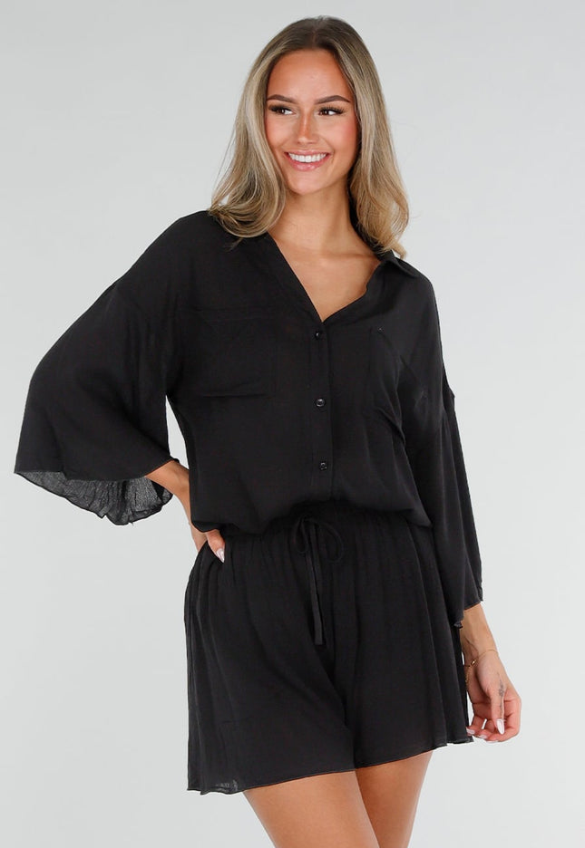 NEW150726 Zwarte Blouse en Short Set