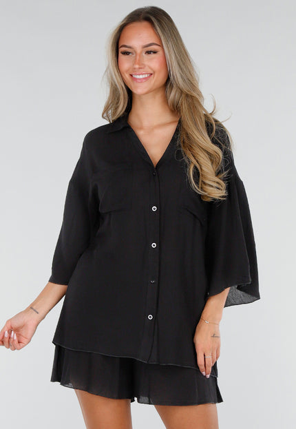 NEW150726 Zwarte Blouse en Short Set