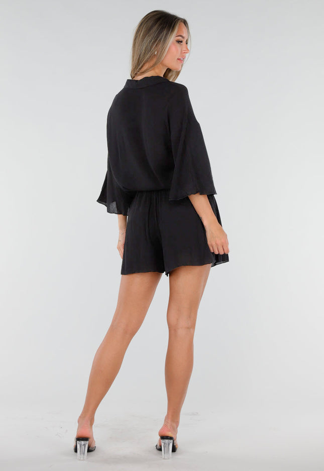 NEW150726 Zwarte Blouse en Short Set