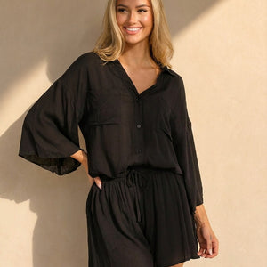 NEW150726 Zwarte Blouse en Short Set