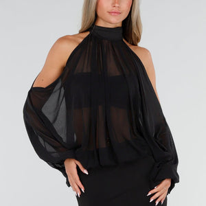 NEW150726 Zwarte Mini Jurk met Open Schouders