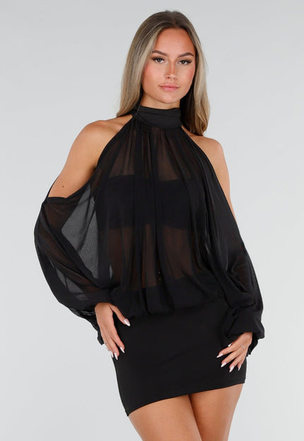 NEW150726 Zwarte Mini Jurk met Open Schouders
