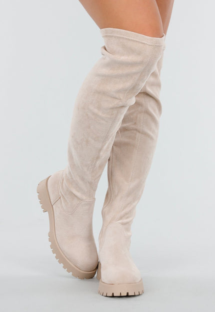 NEW151025 Beige Overknee Laarzen