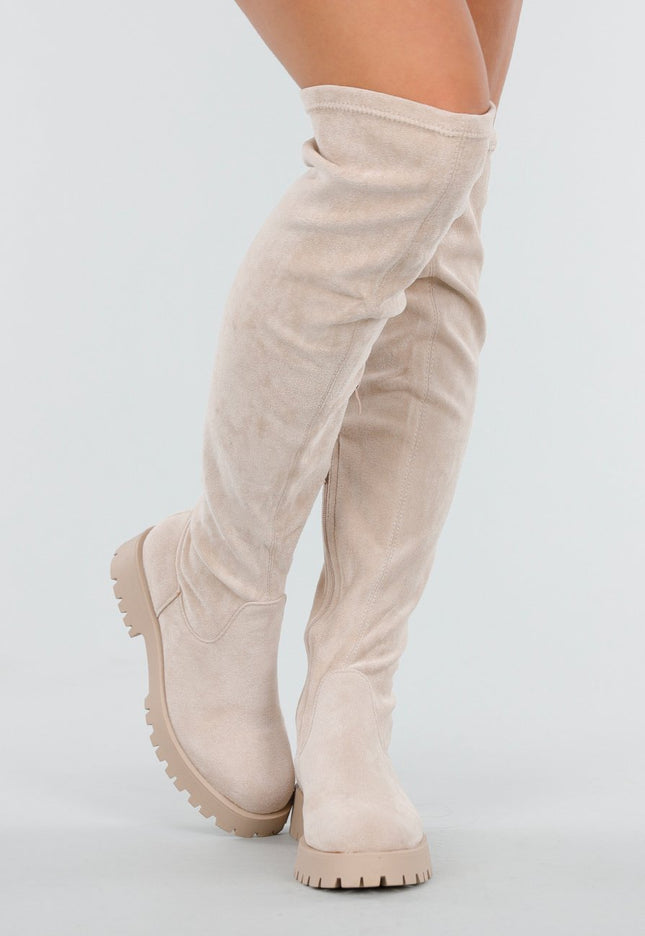 NEW151025 Beige Overknee Laarzen