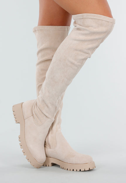 NEW151025 Beige Overknee Laarzen