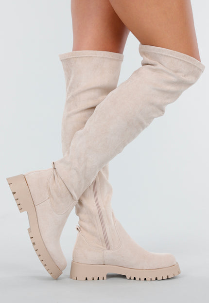 NEW151025 Beige Overknee Laarzen