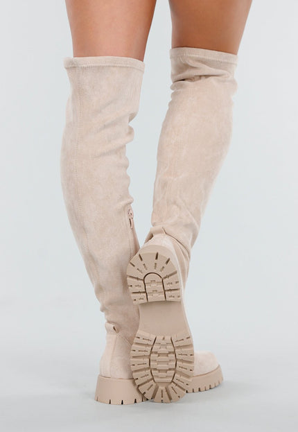 NEW151025 Beige Overknee Laarzen