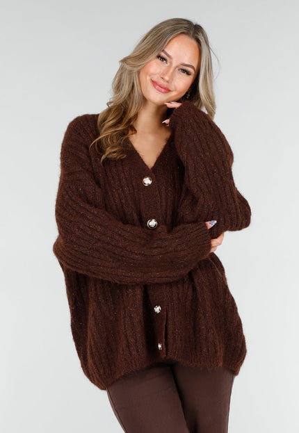 NEW151025 Bruine Gebreide Cardigan met Knopen