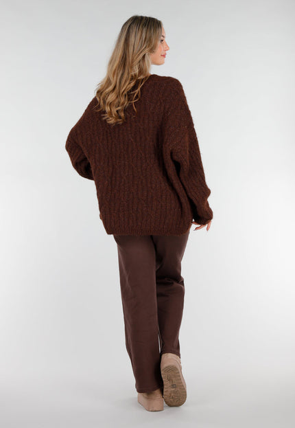 NEW151025 Bruine Gebreide Cardigan met Knopen