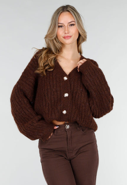 NEW151025 Bruine Gebreide Cardigan met Knopen