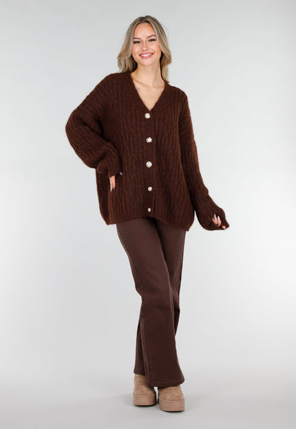 NEW151025 Bruine Gebreide Cardigan met Knopen