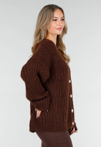 NEW151025 Bruine Gebreide Cardigan met Knopen