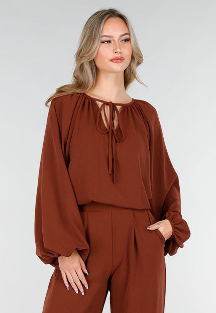 NEW151025 Rood Bruine Linnenlook Blouse