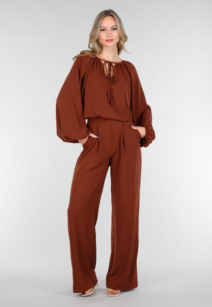 NEW151025 Rood Bruine Linnenlook Blouse