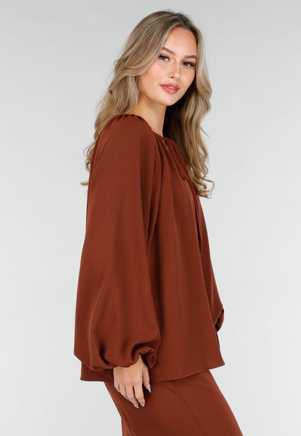 NEW151025 Rood Bruine Linnenlook Blouse