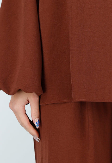 NEW151025 Rood Bruine Linnenlook Blouse