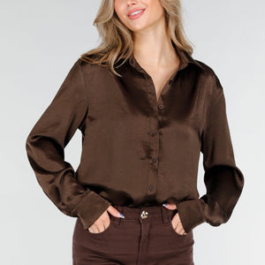 Bruine Satijnen Blouse