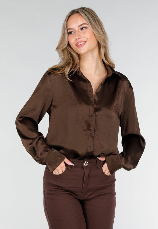 Bruine Satijnen Blouse